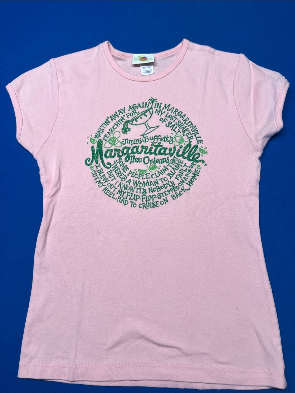 Margaritaville Pink Tee with Green Logo